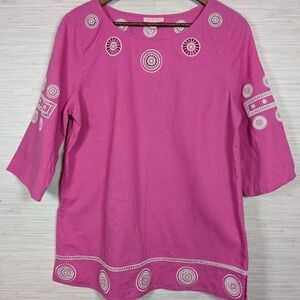 Lilly Pulitzer Linen Cotton Blend Pink White 3/4 Sleeve Tunic Size 10